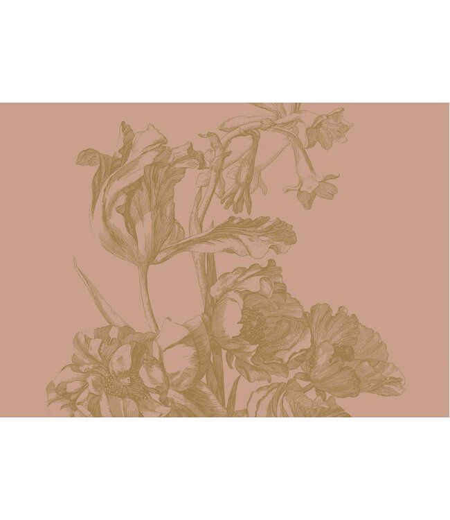 Gold metallic wall mural Engraved Flowers, Nude