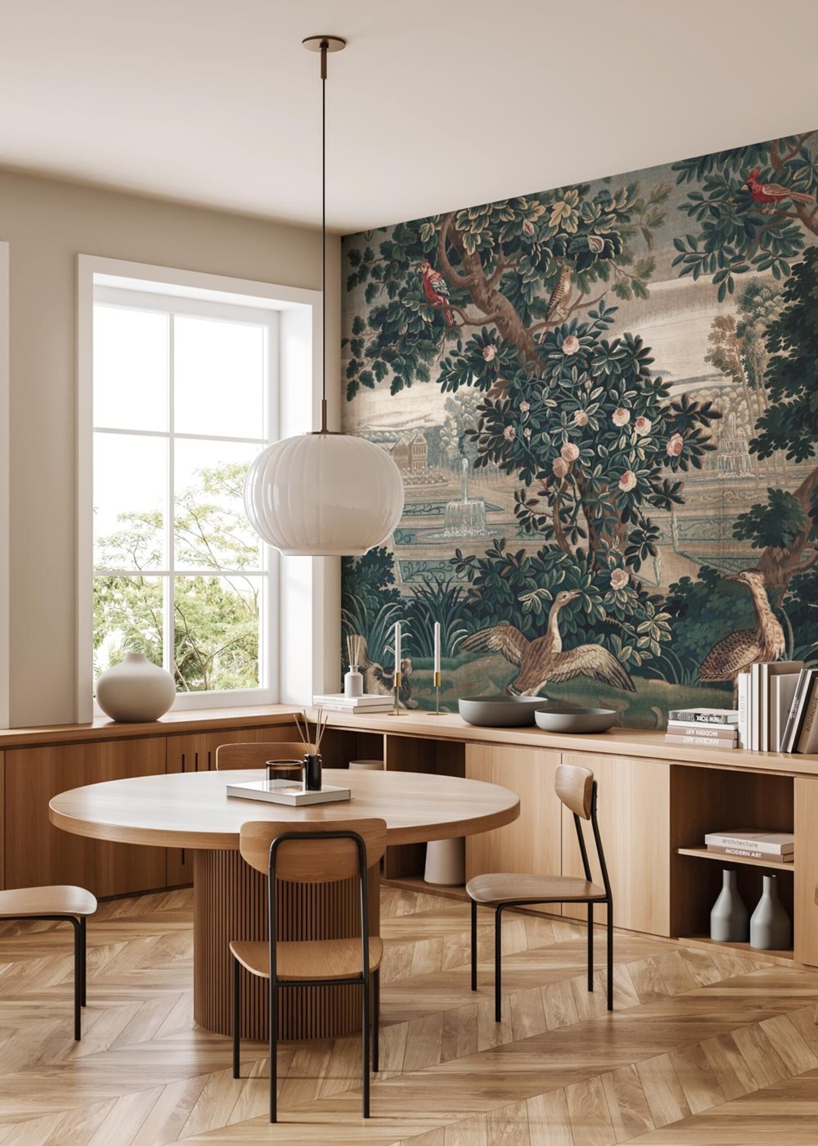 Wandvullend Landscape Tapestries, behang van vintage wandkleed