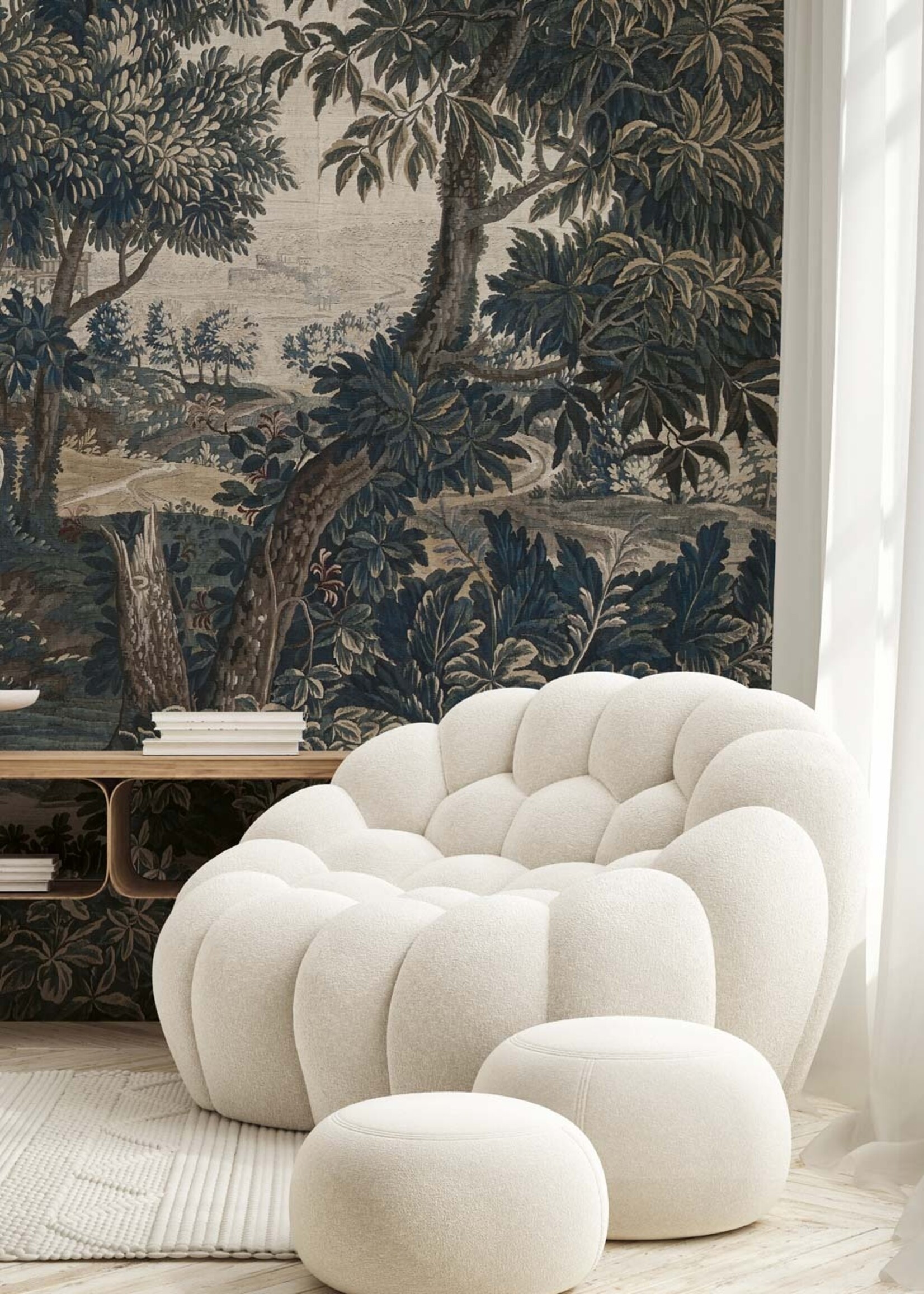 Wandvullend Landscape Tapestries, behang van vintage wandkleed