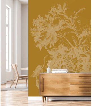 Goud metallic | Afwasbaar Gold-Tapete Engraved Flowers