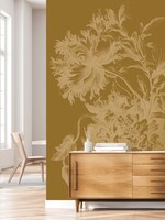 Goud metallic | Afwasbaar Goud behang Engraved Flowers