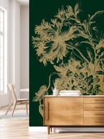 Goud metallic | Afwasbaar Gold metallic wall mural Engraved Flowers