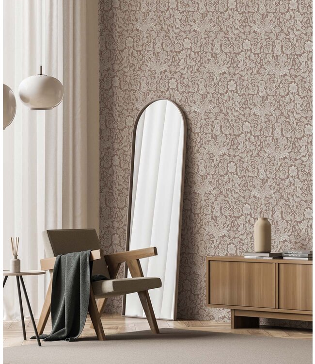 Behang met getekende bloemen patroon door Floor Rieder, Nude, 100 x 280 cm