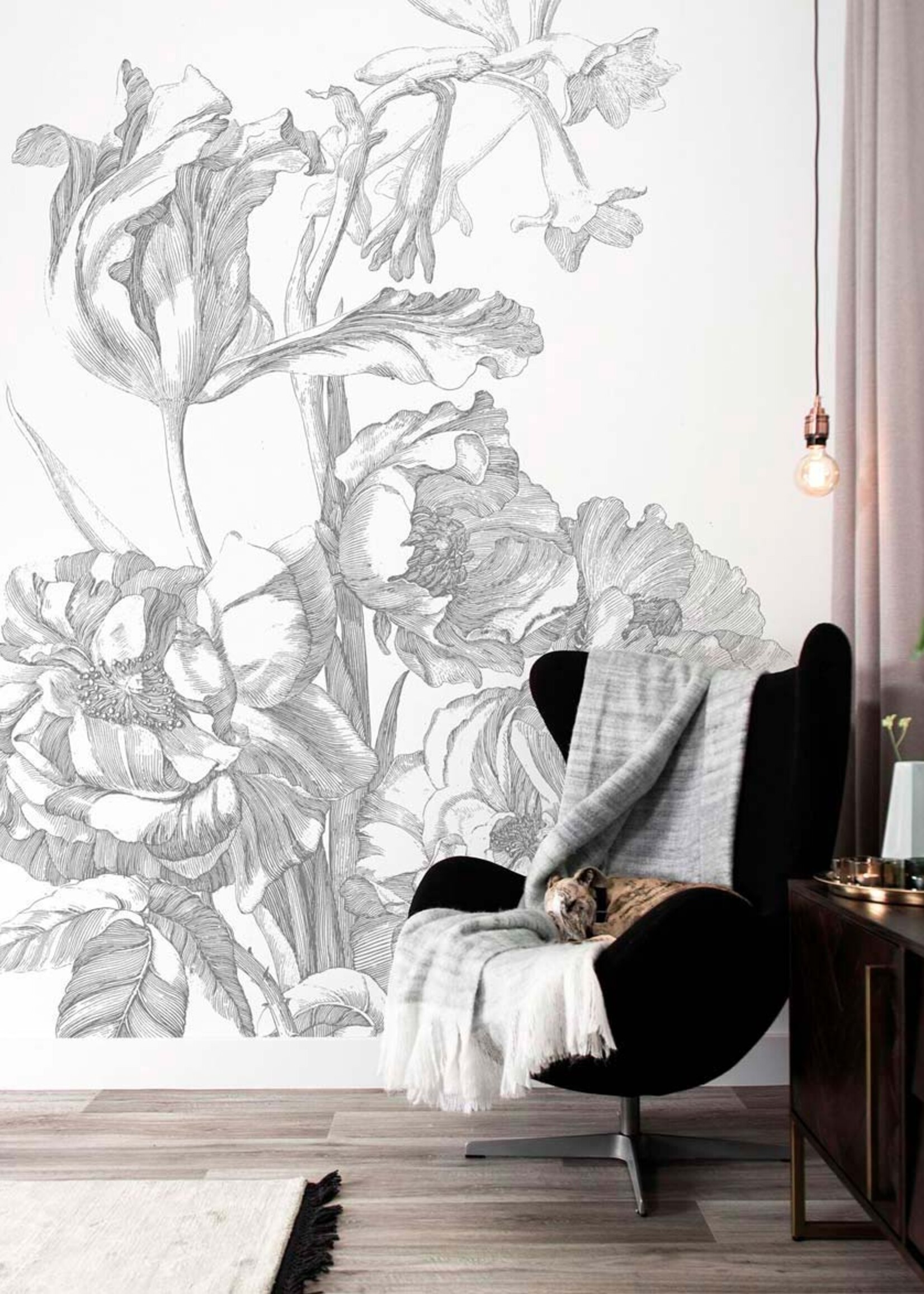 Bloemen behang Engraved Flowers