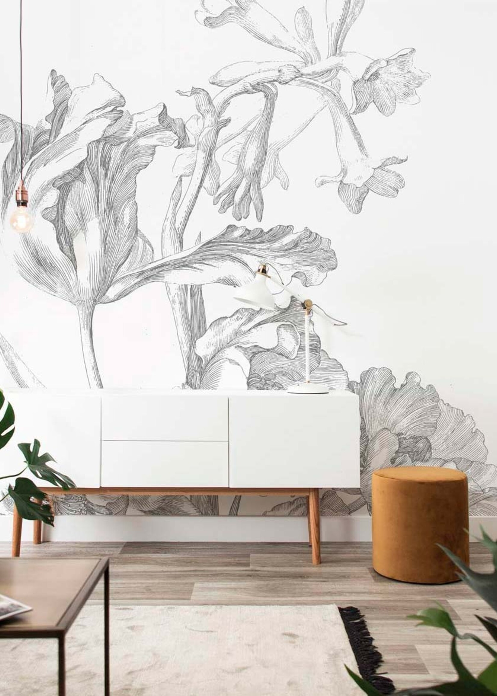 Wall Mural Engraved Flowers