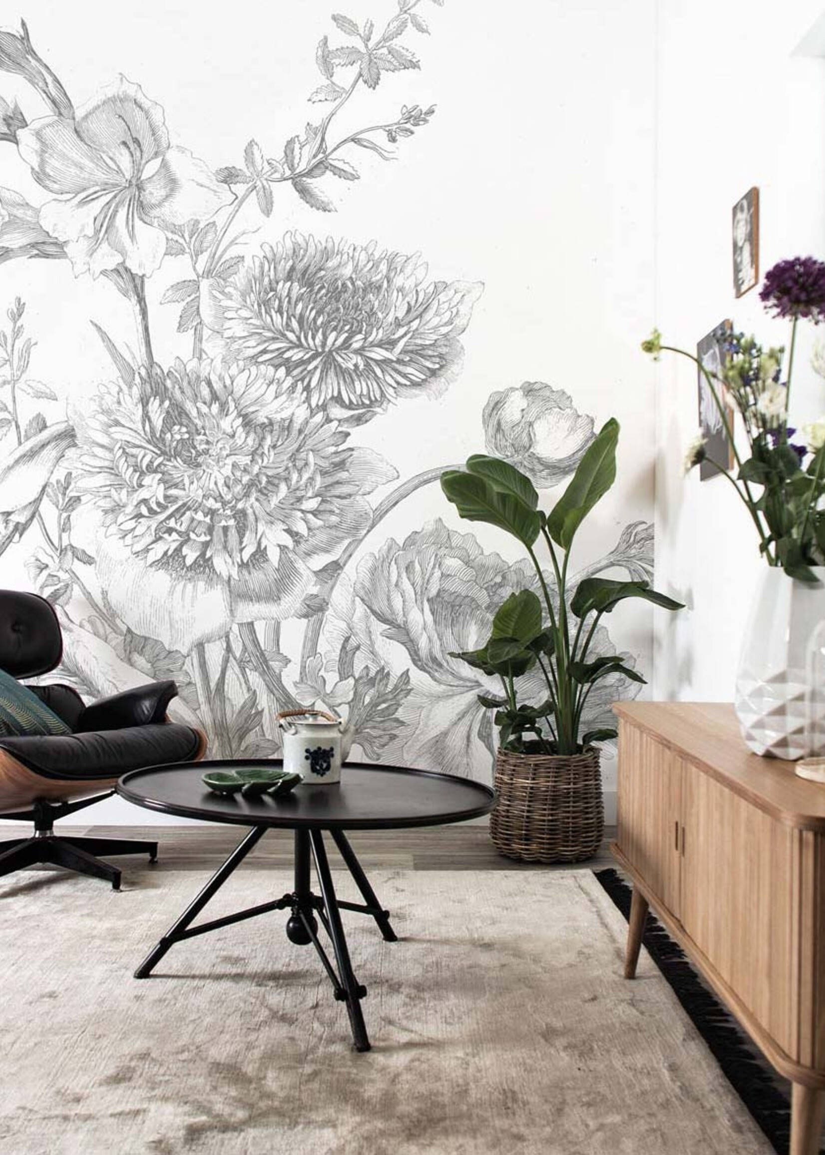 Bloemen behang Engraved Flowers