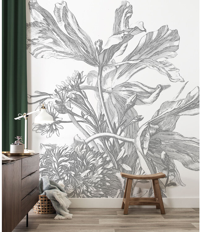 Wall Mural Engraved Flowers