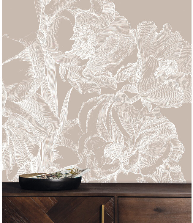 Engraved Flowers, Tapete mit Gravuren von Blumen, Sand