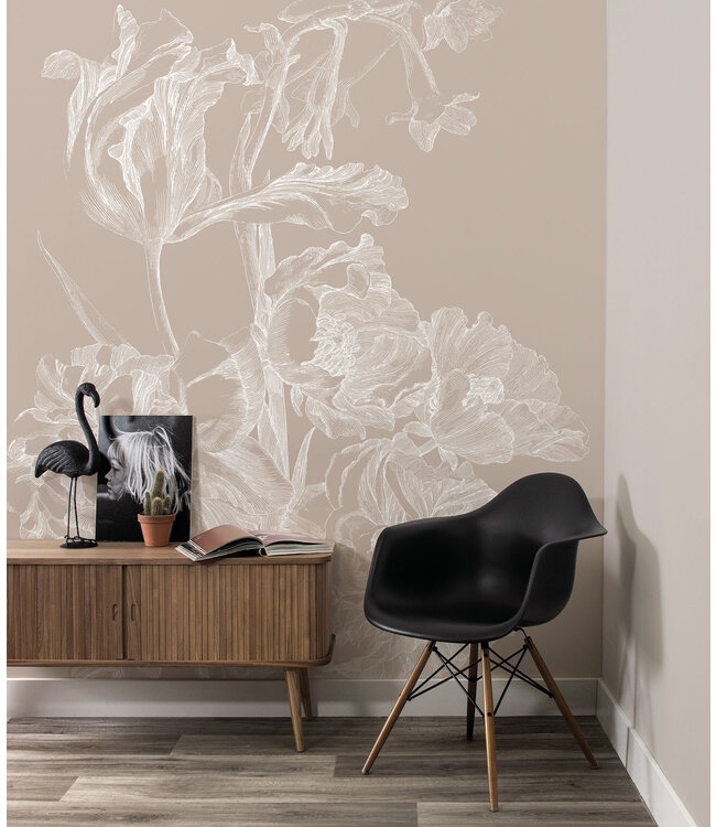 Engraved Flowers, Tapete mit Gravuren von Blumen, Sand