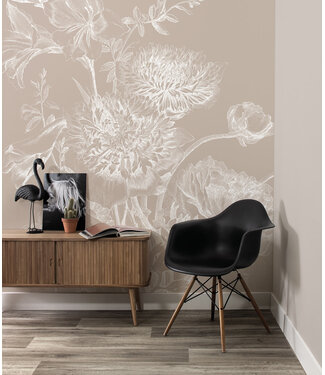 Wandvullend | Afwasbaar Engraved Flowers wallpaper, Sand