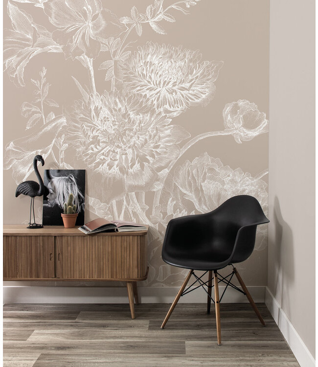 Engraved Flowers, Tapete mit Gravuren von Blumen, Sand
