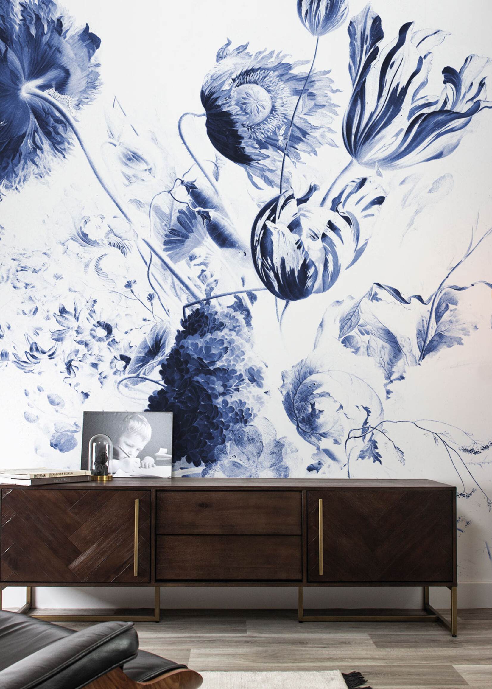 Bloemen behang Royal Blue Flowers, blauw