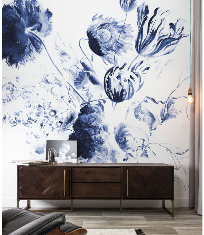Bloemen behang Royal Blue Flowers, blauw