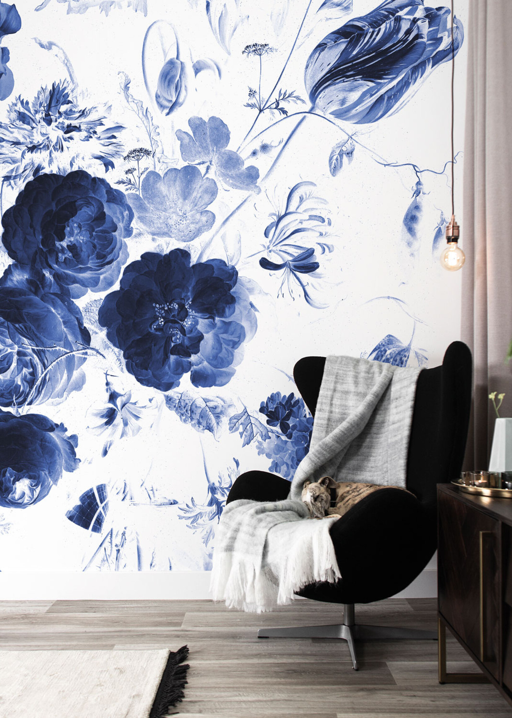 Bloemen behang Royal Blue Flowers, blauw