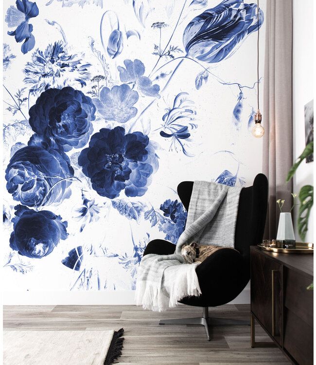 Bloemen behang Royal Blue Flowers, blauw