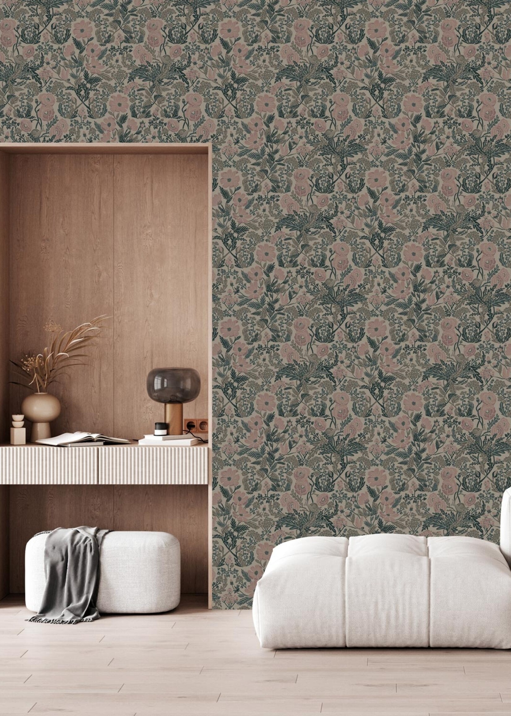 Botanisch patroon behang door Floor Rieder, 100 x 280 cm