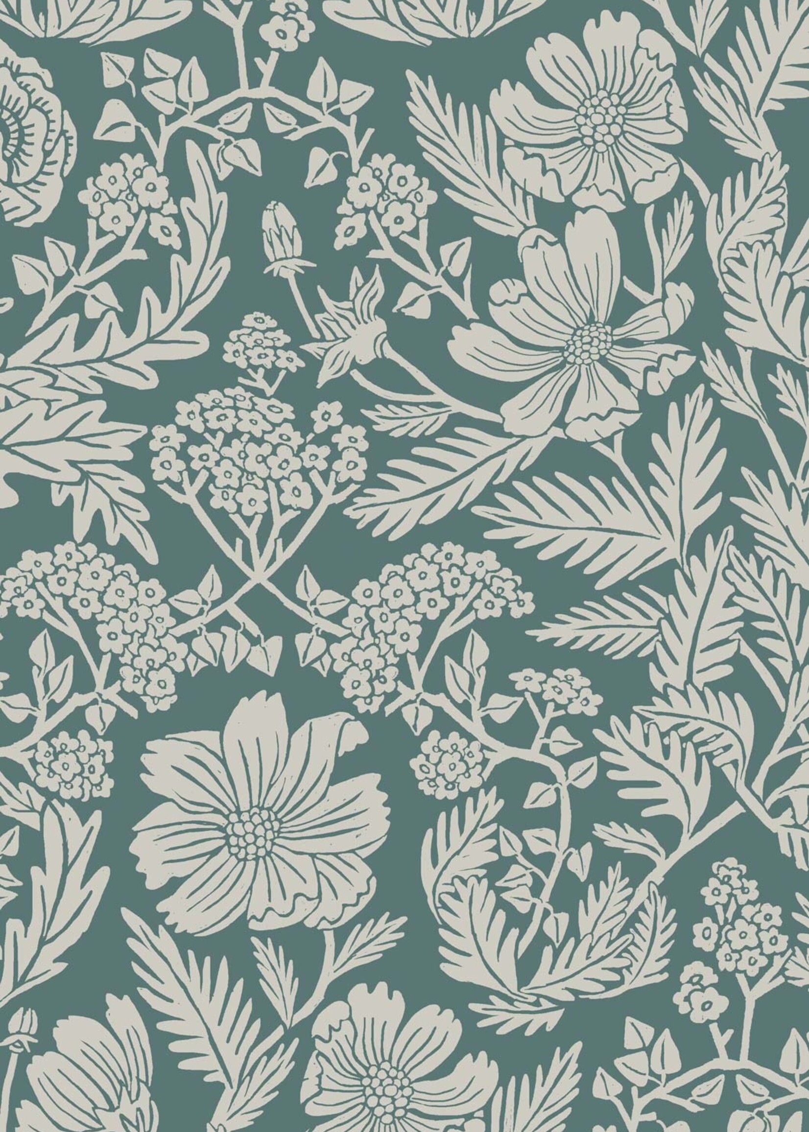 Wallpaper with drawn floral pattern by Floor Rieder, Blue, 100 x 280 cm
