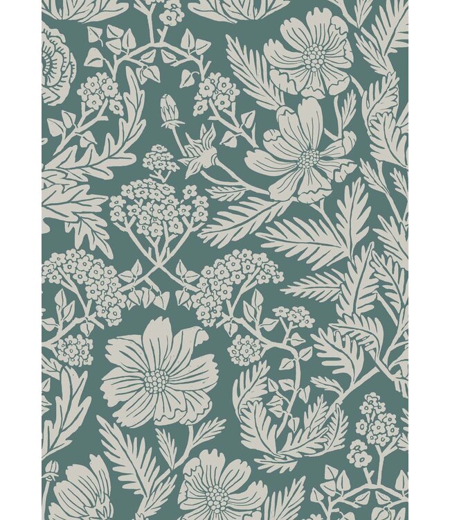 Wallpaper with drawn floral pattern by Floor Rieder, Blue, 100 x 280 cm