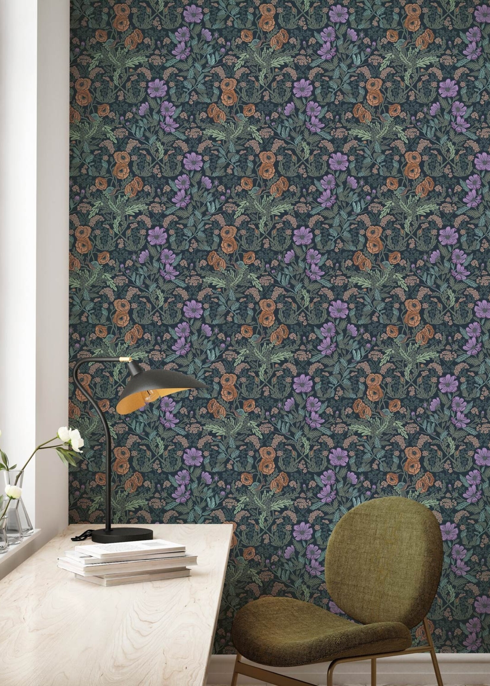 Botanisch patroon behang door Floor Rieder, 100 x 280 cm
