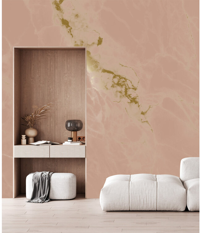 Goud behang marmer, oudroze