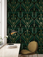 Gold metallic wallpaper Art Déco Animaux, Grasshopper, Green