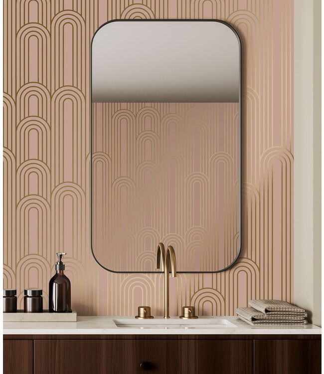 Golden Lines, Goud geometrisch lijnen behang, Nude, Afwasbaar, 100 x 280 cm