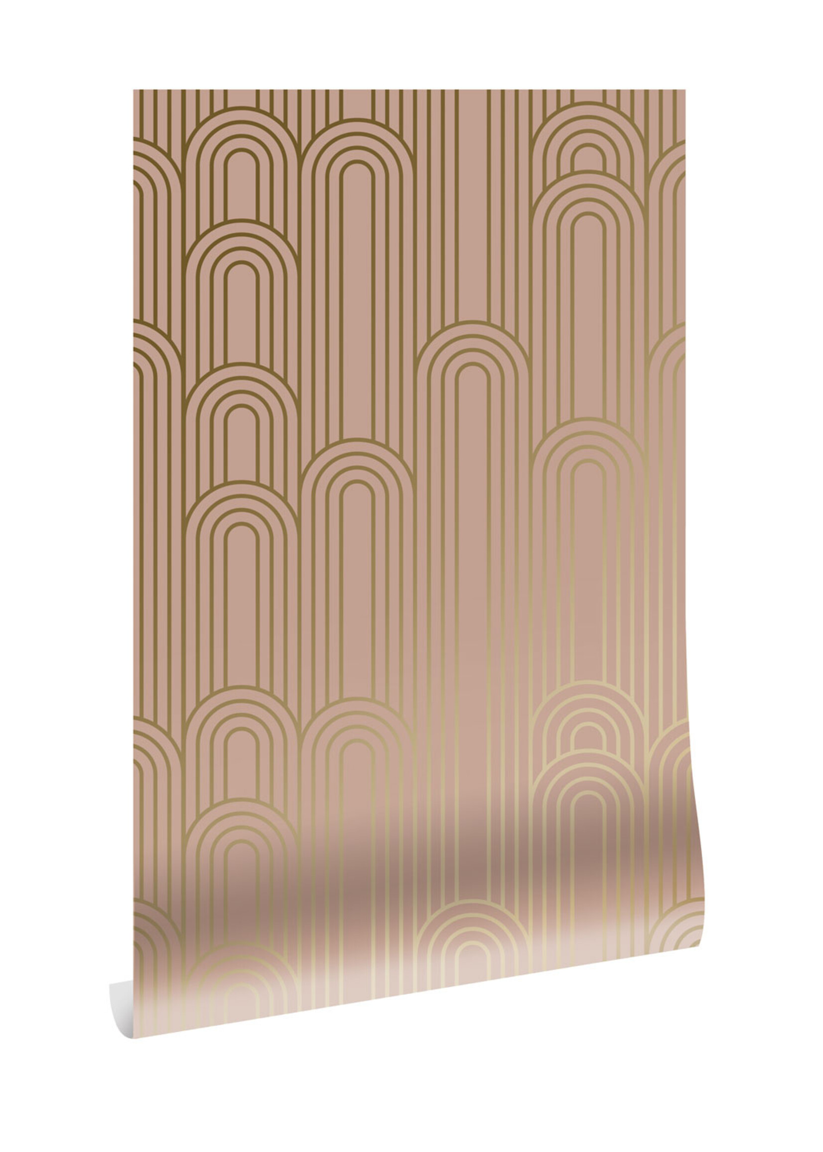 Goud metallic | Afwasbaar Golden Lines, Tapete mit goldenen geometrischen Linien, Rosa, Waschbar, 100 x 280 cm