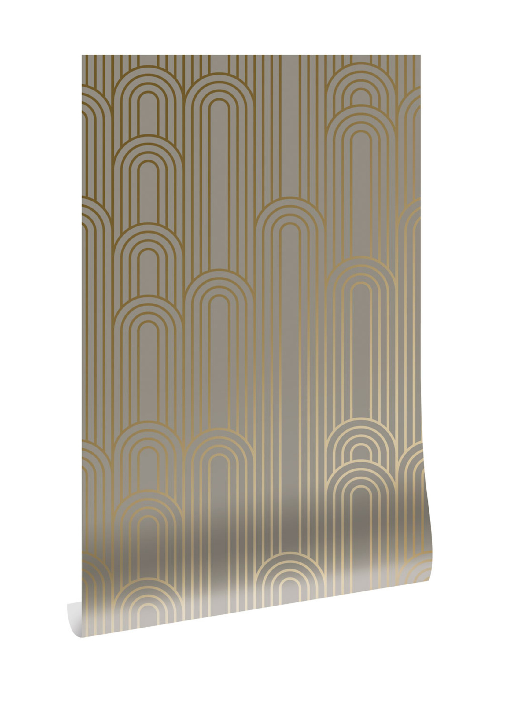 Goud metallic | Afwasbaar Golden Lines, Goud geometrisch lijnen behang, Taupe, Afwasbaar, 100 x 280 cm