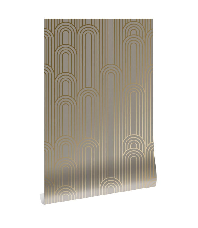 Golden Lines, Gold geometric lines wallpaper, Taupe, Washable, 100 x 280 cm