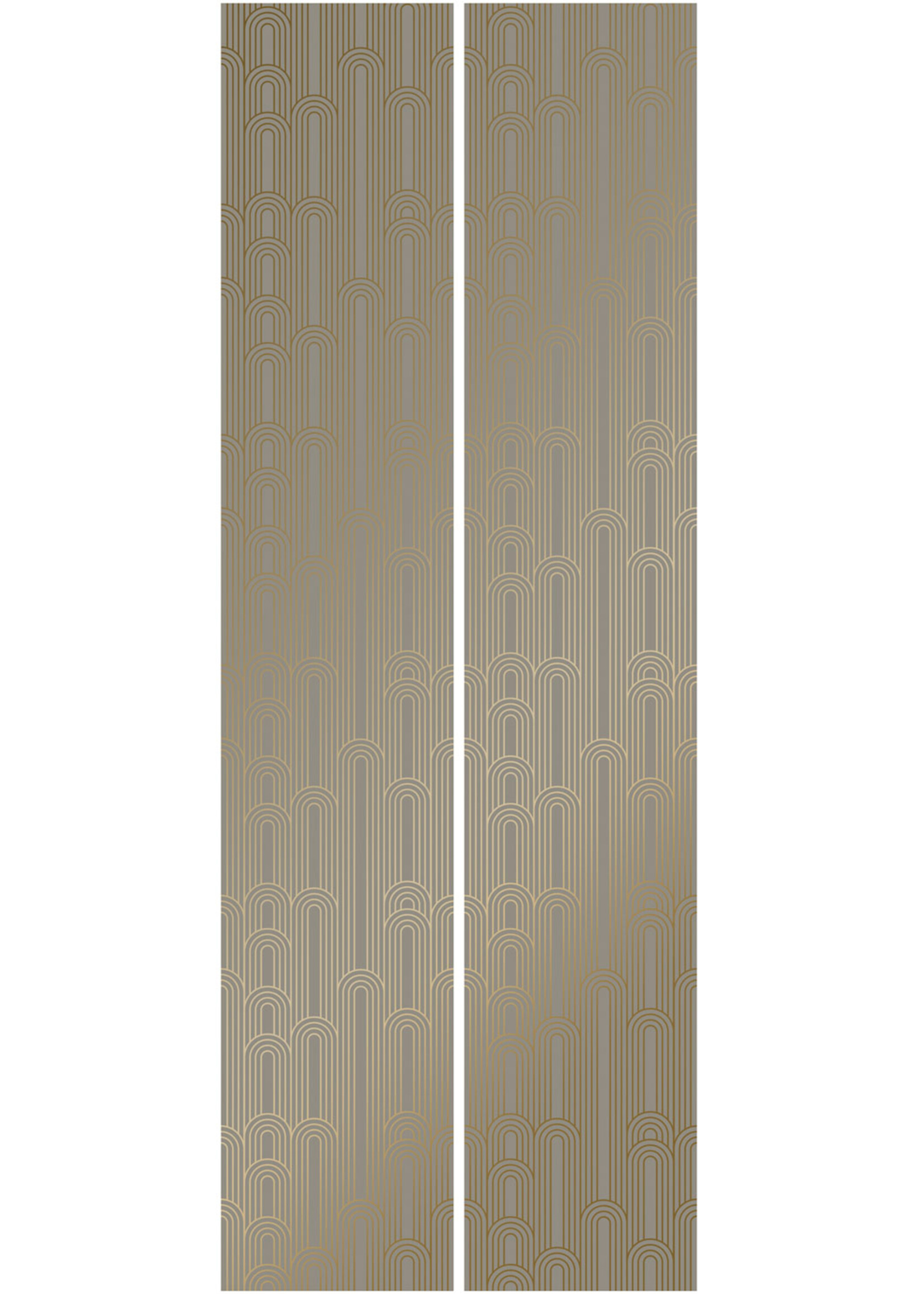 Goud metallic | Afwasbaar Golden Lines, Tapete mit goldenen geometrischen Linien, Taupe, Waschbar, 100 x 280 cm