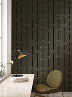 Goud metallic | Afwasbaar Golden Lines, Goud geometrisch lijnen behang, Zwart