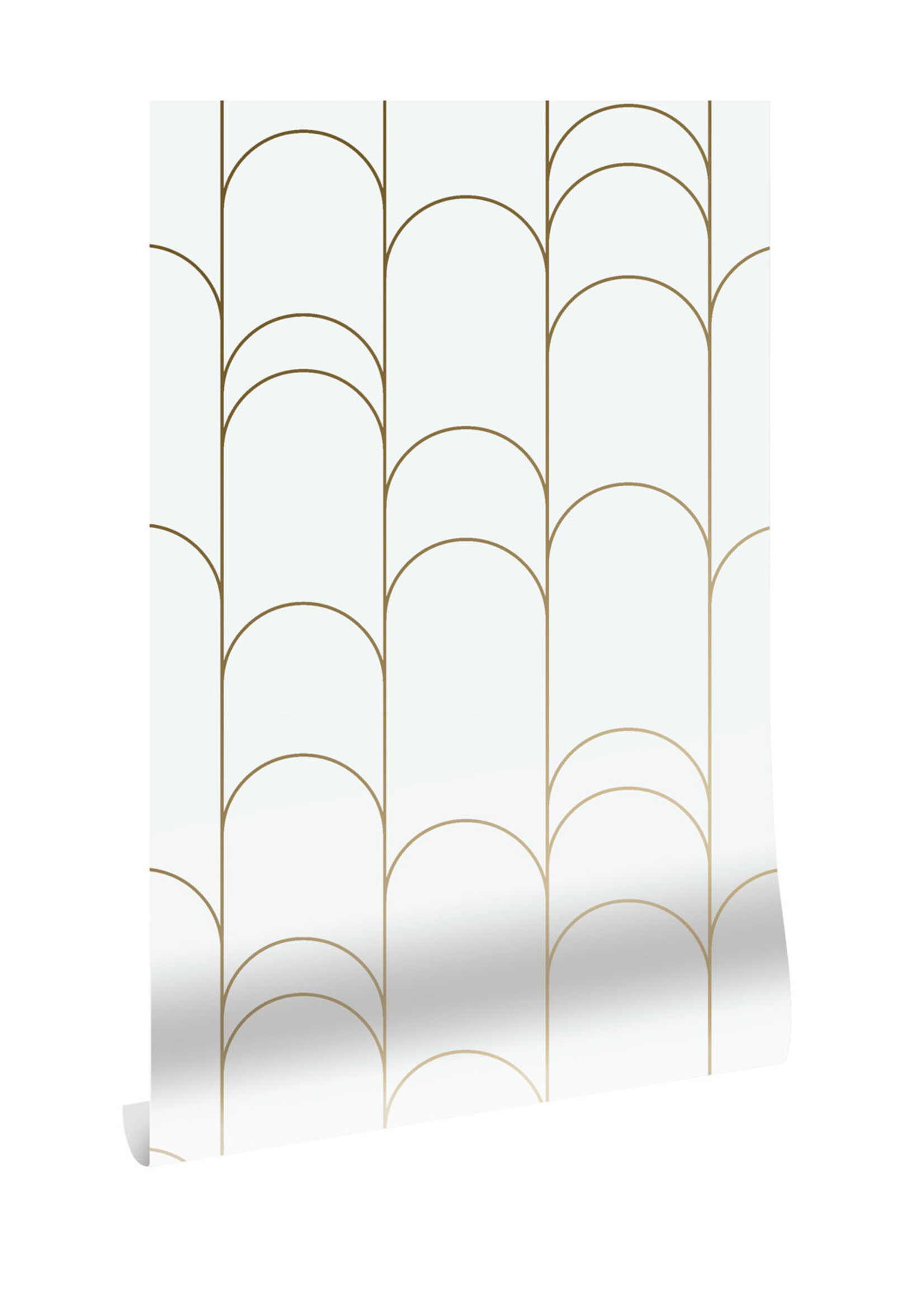 Goud metallic | Afwasbaar Golden Lines, Tapete mit goldenen geometrischen Linien, Grauweiß/Gold, Waschbar, 100 x 280 cm