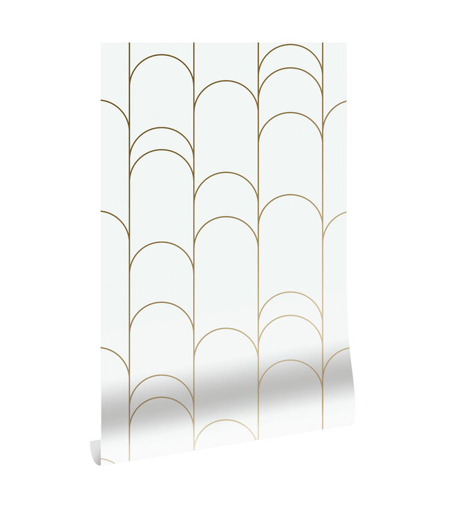 Golden Lines, Gold geometric lines wallpaper, Off-white/Gold, Washable, 100 x 280 cm