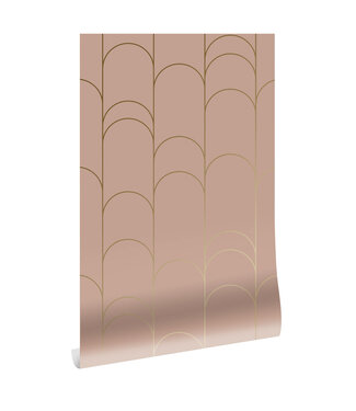 Goud metallic | Afwasbaar Golden Lines, Tapete mit goldenen Linien, Rosa