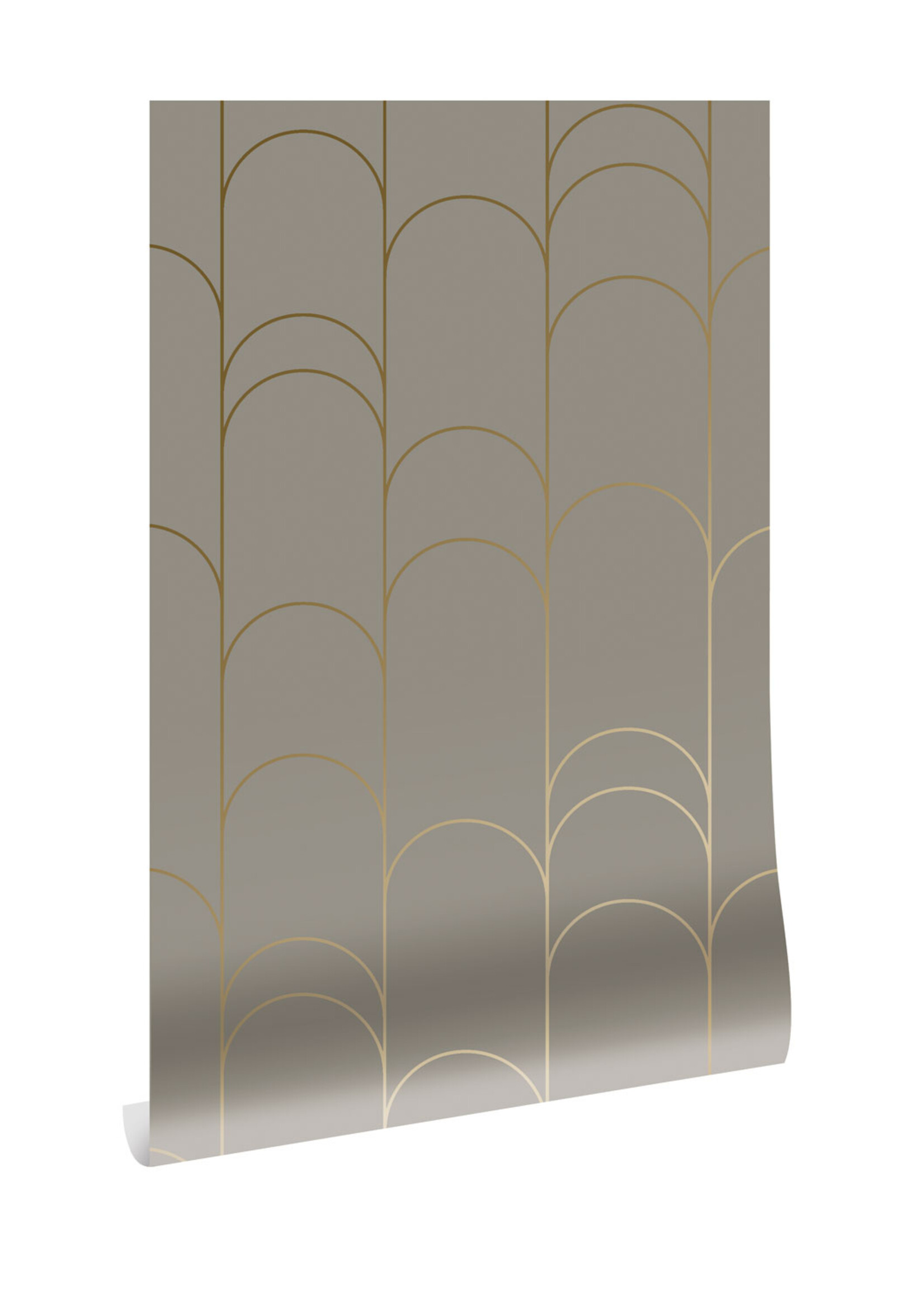 Goud metallic | Afwasbaar Golden Lines, Gold geometric lines wallpaper, Taupe, Washable, 100 x 280 cm