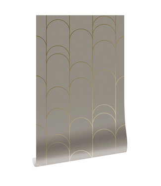 Goud metallic | Afwasbaar Golden Lines, Goud geometrisch lijnen behang, Taupe