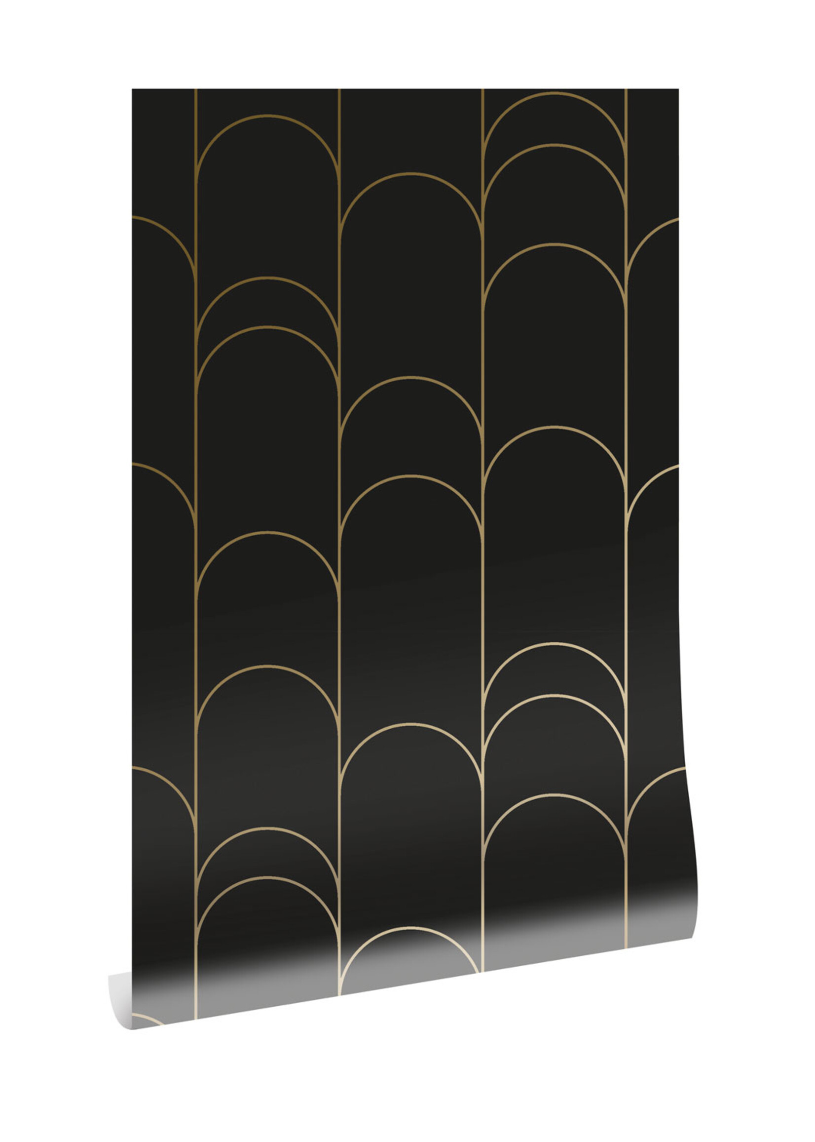 Goud metallic | Afwasbaar Golden Lines, Tapete mit goldenen geometrischen Linien, Schwarz, Waschbar, 100 x 280 cm