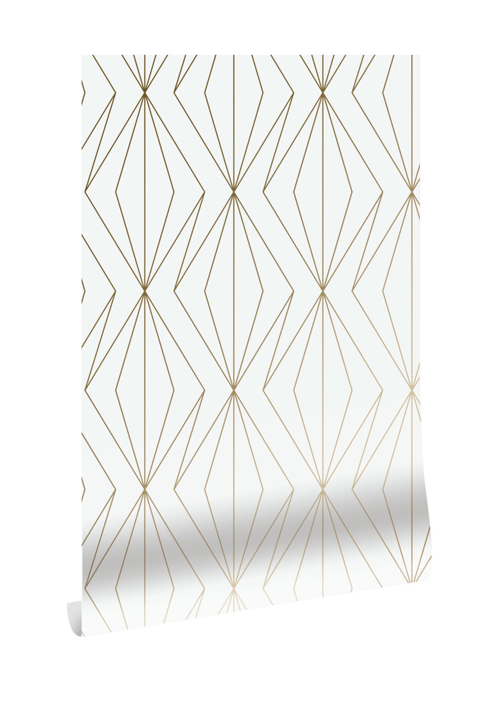 Goud metallic | Afwasbaar Golden Lines, Gold geometric lines wallpaper, Off-white, Washable, 100 x 280 cm
