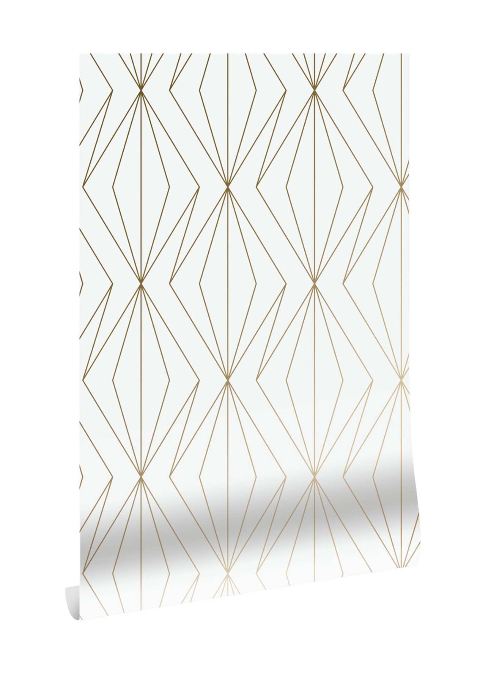 Goud metallic | Afwasbaar Golden Lines, Goud geometrisch lijnen behang, Off-white, Afwasbaar, 100 x 280 cm