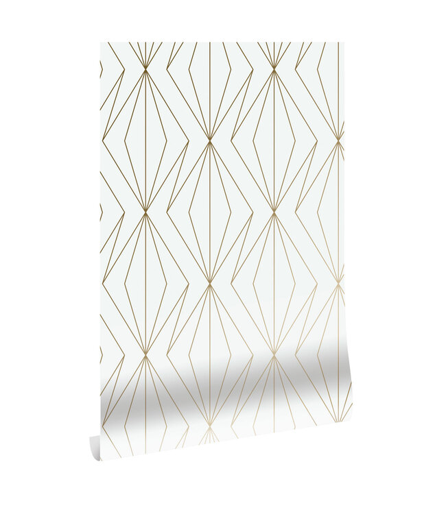 Golden Lines, Goud geometrisch lijnen behang, Off-white, Afwasbaar, 100 x 280 cm
