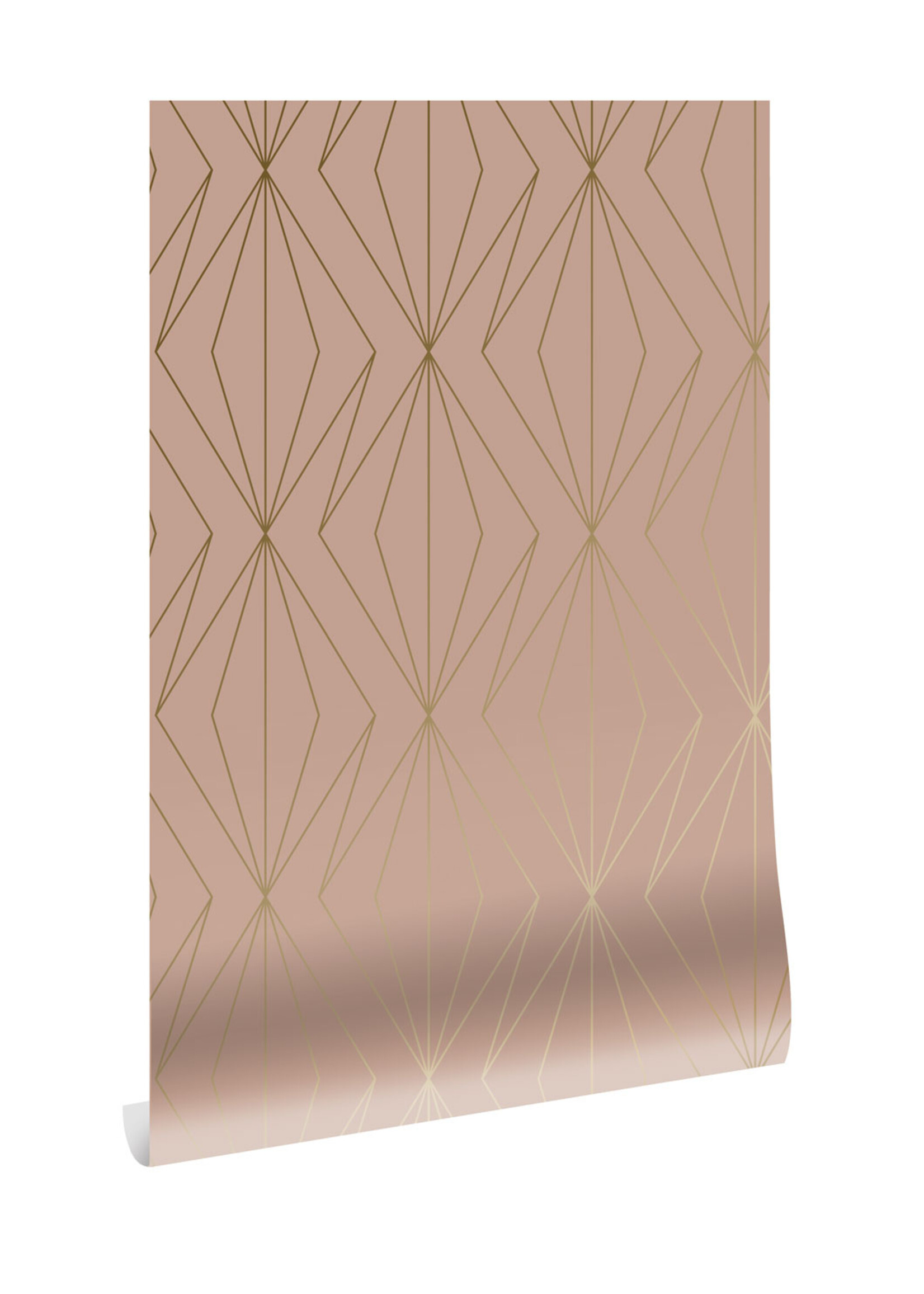 Goud metallic | Afwasbaar Golden Lines, Goud geometrisch lijnen behang, Nude, Afwasbaar, 100 x 280 cm