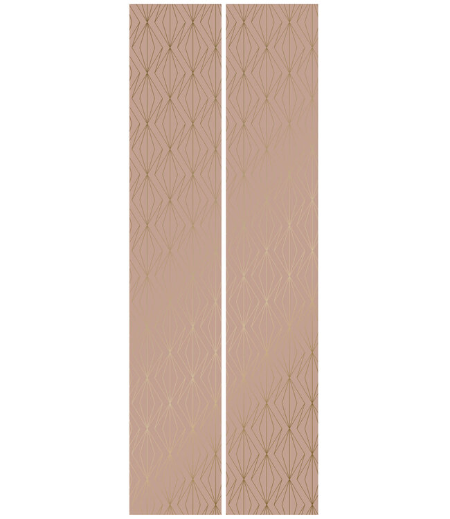 Golden Lines, Tapete mit goldenen geometrischen Linien, Rosa, Waschbar, 100 x 280 cm