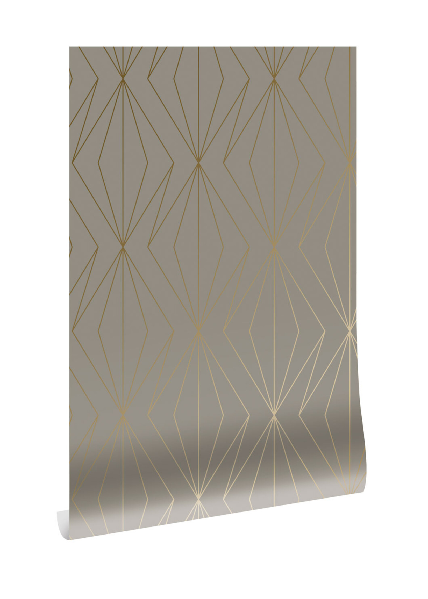 Goud metallic | Afwasbaar Golden Lines, Gold geometric lines wallpaper, Taupe, Washable, 100 x 280 cm