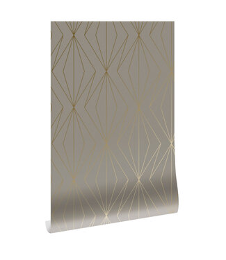 Goud metallic | Afwasbaar Golden Lines, Tapete mit goldenen Linien, Taupe