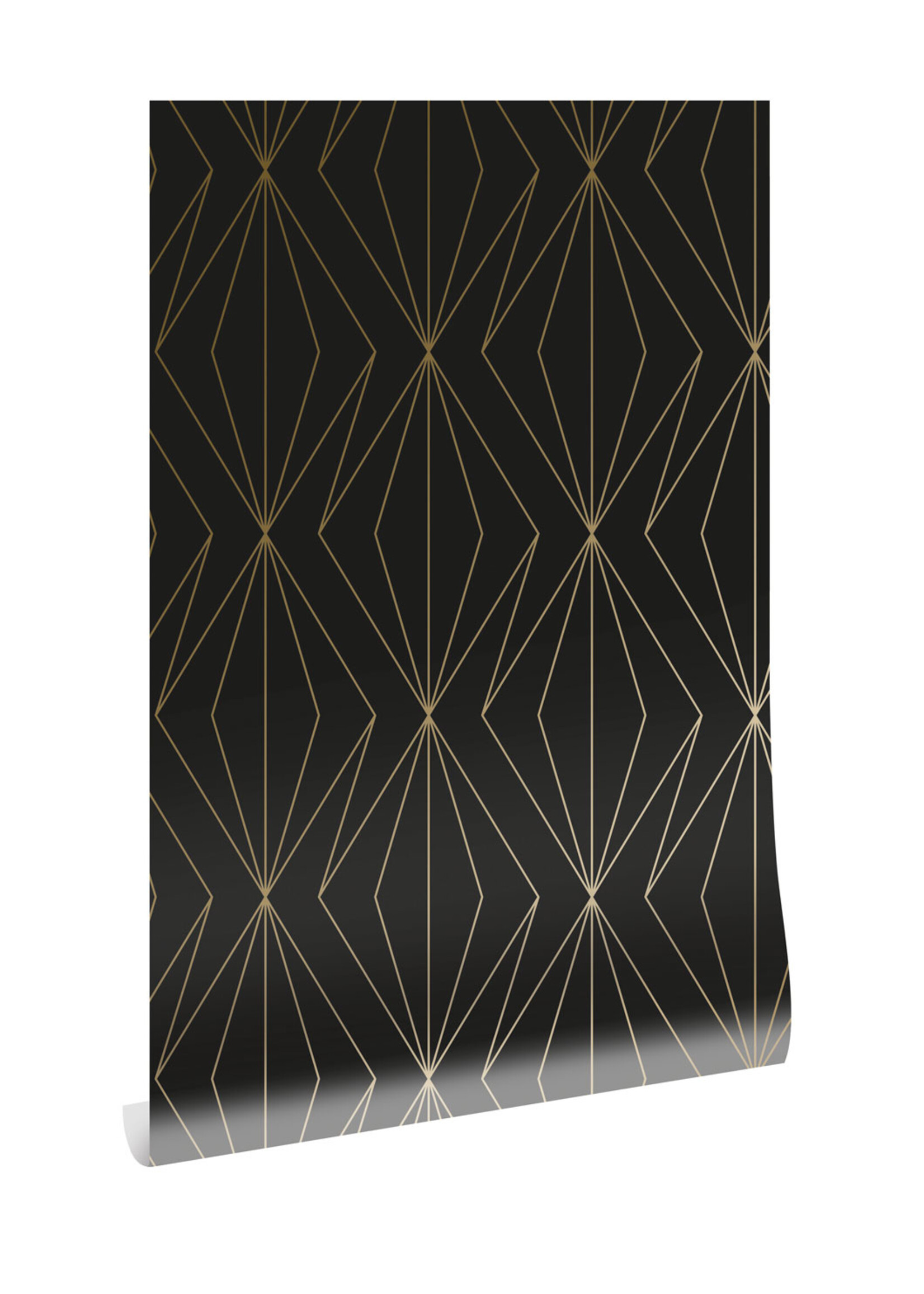 Goud metallic | Afwasbaar Golden Lines, Goud geometrisch lijnen behang, Zwart, Afwasbaar, 100 x 280 cm