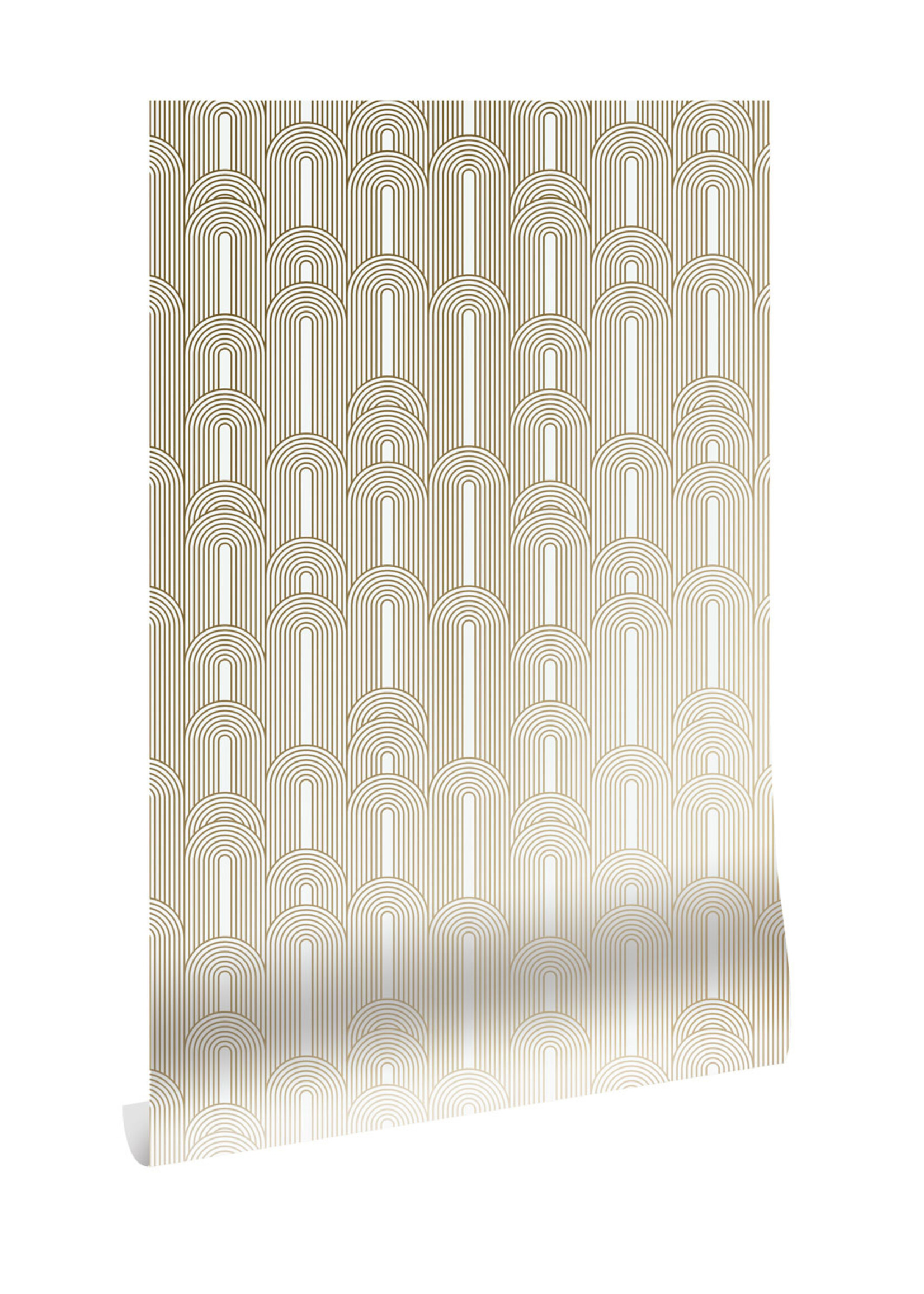 Goud metallic | Afwasbaar Golden Lines, Gold geometric lines wallpaper, Off-white, Washable, 100 x 280 cm