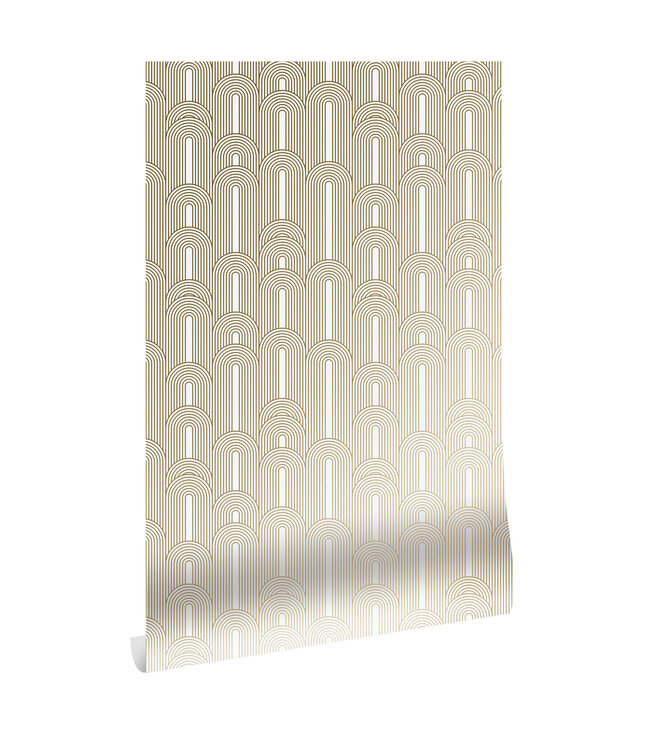 Golden Lines, Gold geometric lines wallpaper, Off-white, Washable, 100 x 280 cm