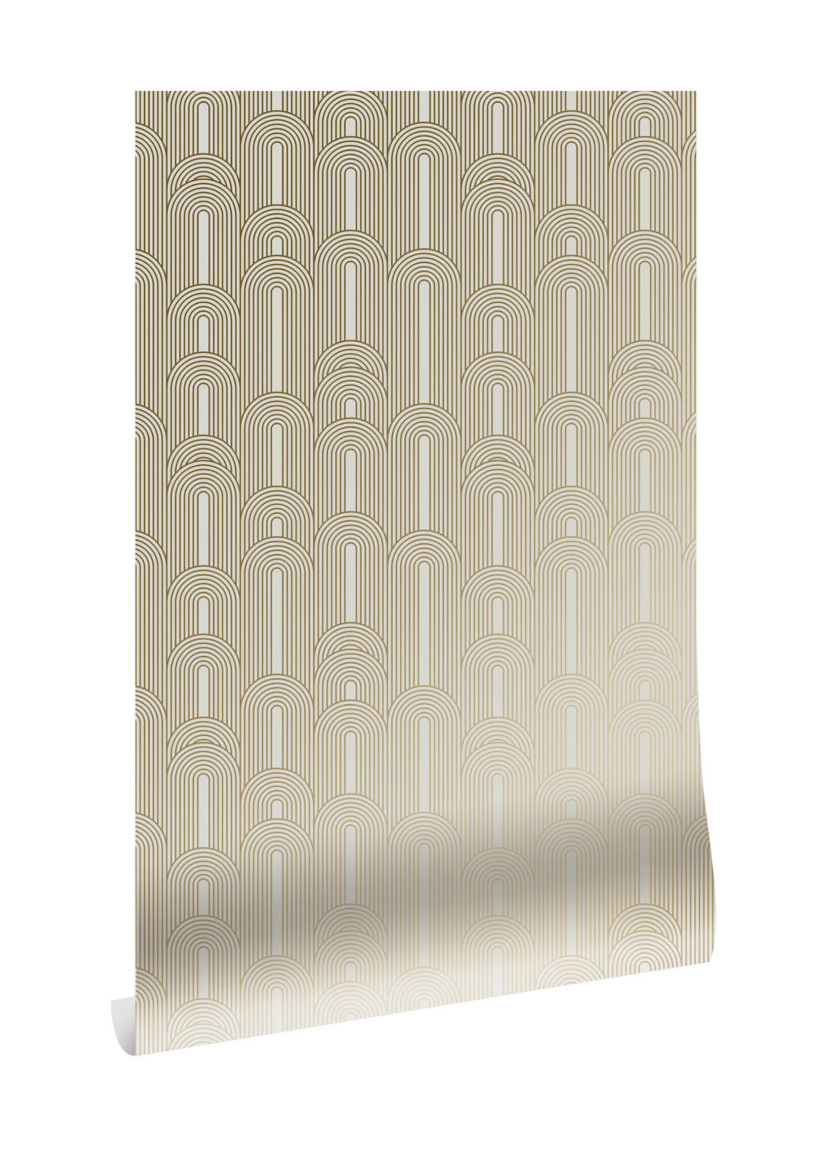 Goud metallic | Afwasbaar Golden Lines, Gold geometric lines wallpaper, Sand, Washable, 100 x 280 cm