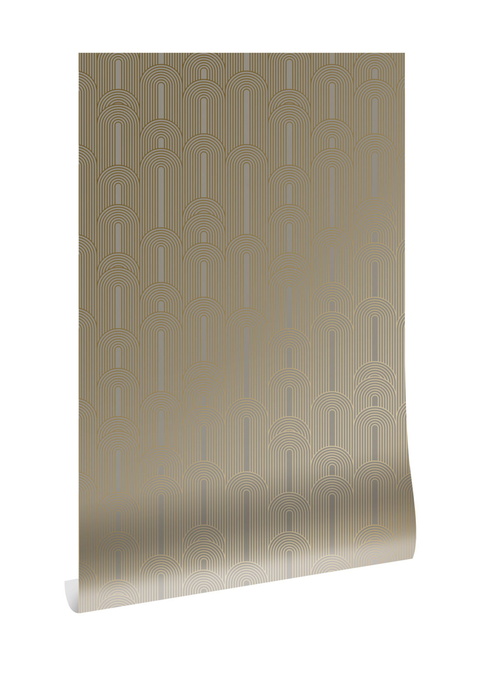 Goud metallic | Afwasbaar Golden Lines, Goud geometrisch lijnen behang, Taupe, Afwasbaar, 100 x 280 cm
