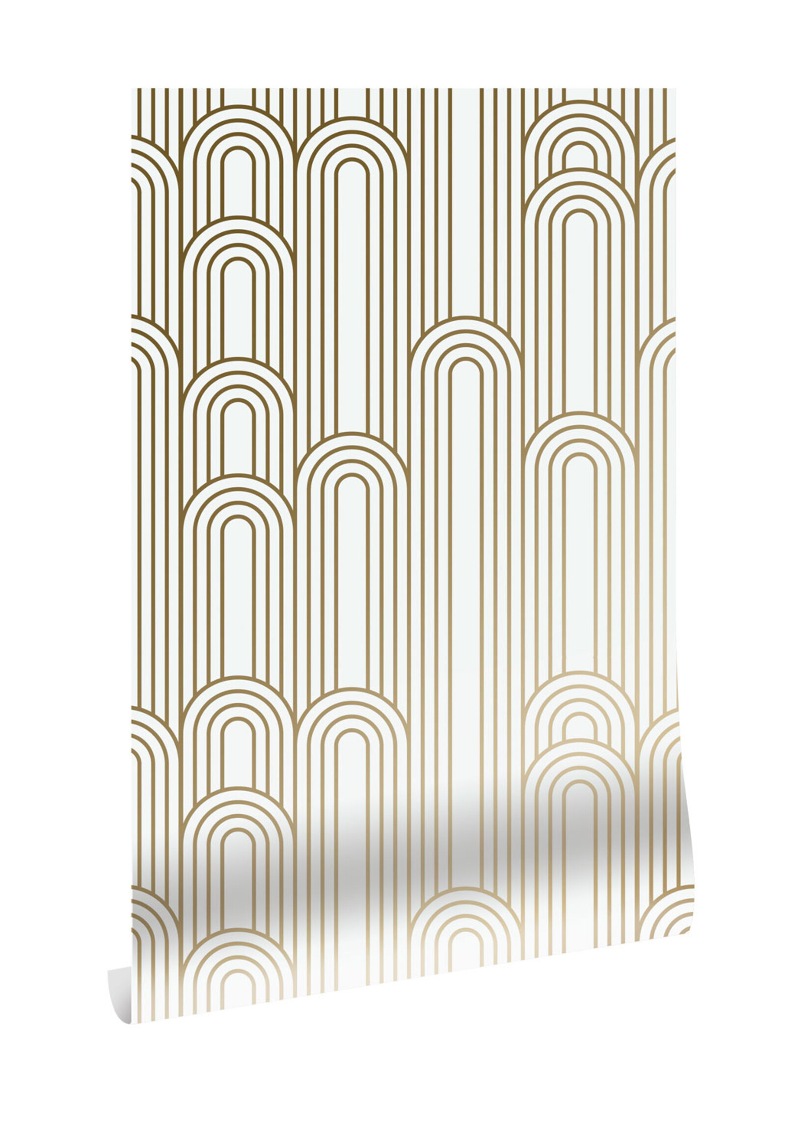 Goud metallic | Afwasbaar Golden Lines, Gold geometric lines wallpaper, Off-white, Washable, 100 x 280 cm